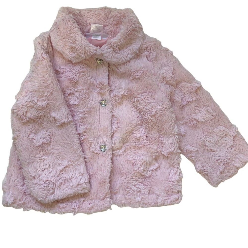 Mini Muffin Baby Girl Size 24 M Top Jacket Heart Buttons Soft Faux Fur Pink